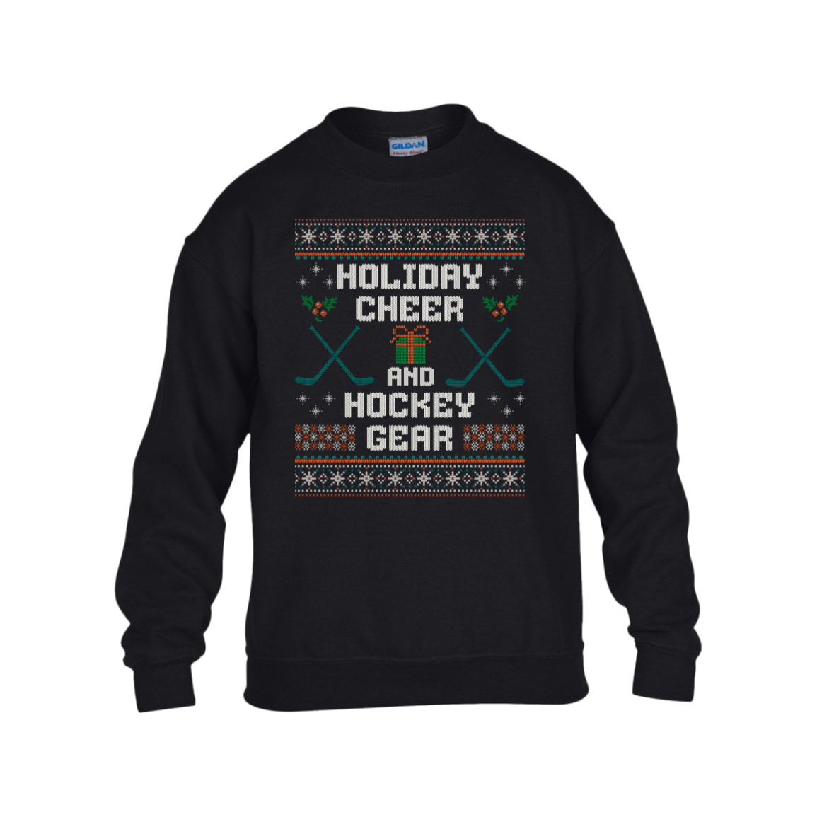 Holiday Cheer and Hockey Gear Youth Crewneck Sweatshirt – Ugly Sweater Style