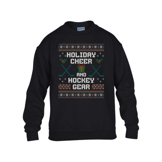 Holiday Cheer and Hockey Gear Youth Crewneck Sweatshirt – Ugly Sweater Style
