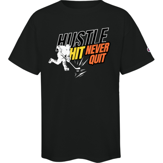 Hustle Hit Never Quit Shirt - Youth Motivational Sports Tee