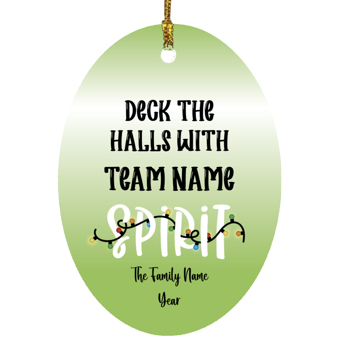 “Deck the Halls with [Team] Spirit” Personalized Oval Ornament – Custom Holiday Decoration with Team & Family Name